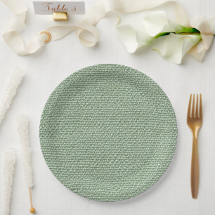 Sage Green Faux Linen Fabric Elegant  Paper Plate