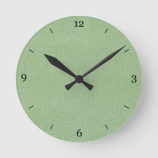 Sage Green Faux Linen Fabric Textured Background Round Clock
