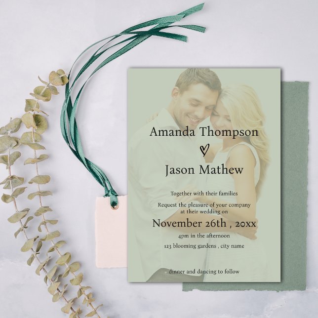 Sage Green Faux Vellum Minimalist Overlay Wedding Invitation (Sage Green Faux Vellum Minimalist Overlay Wedding Invitation)
