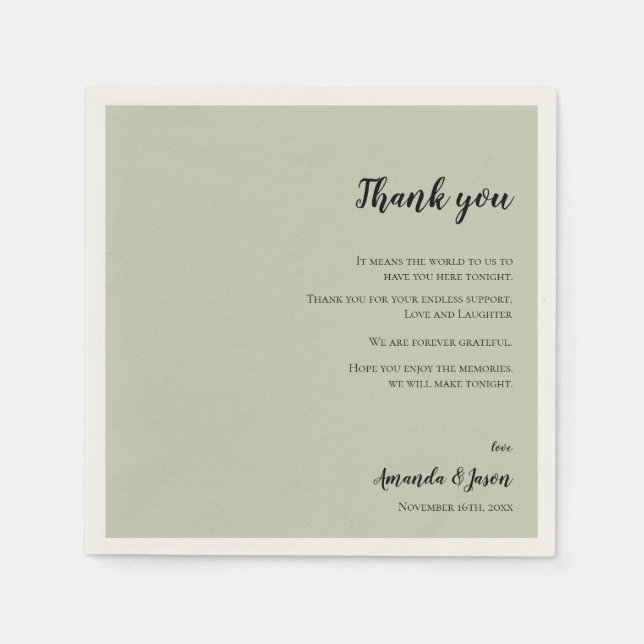 Sage Green Faux Vellum Wedding Thank You Message Napkin (Front)