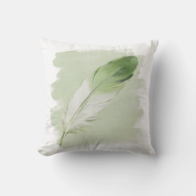 Sage Green Feather Organic Modern Japandi Cushion (Front)