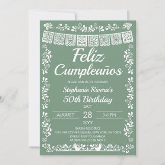 Sage Green Feliz Cumpleaños 50th Birthday Invitation