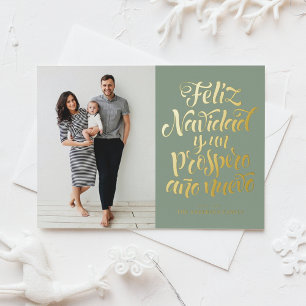 Sage Green Feliz Navidad Script Christmas Photo