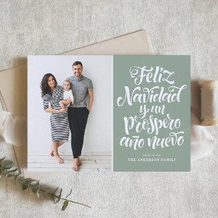 Sage Green Feliz Navidad Script Christmas Photo Holiday Card
