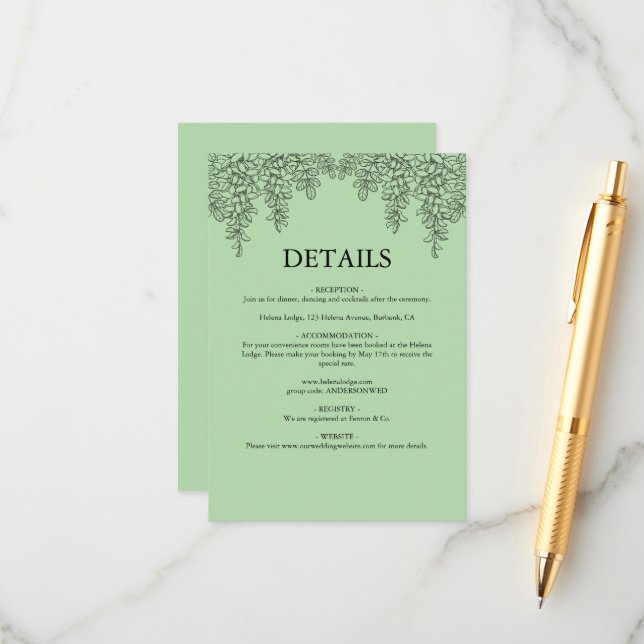 Sage Green Fern Leaf Wedding Enclosure Card (Front/Back In Situ)