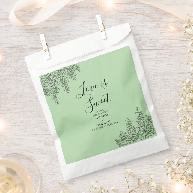 Sage Green Fern Leaf Wedding Favour Bags (Clipped)