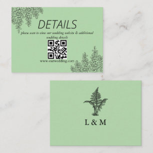 Sage Green Fern Leaf Wedding QR Code Enclosure Card