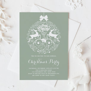 Sage Green Festive Ornate Ornament Christmas Party Invitation
