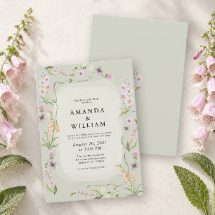 Sage Green Fine Art Botanical Wedding Invitation 