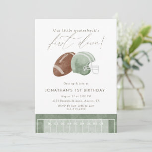 Sage Green First Down Football First Birthday Invitation