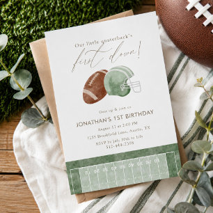 Sage Green First Down Football First Birthday Invitation