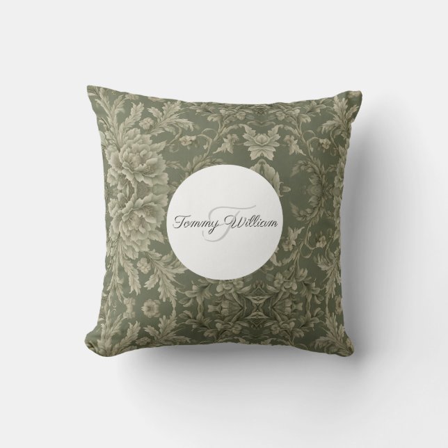 Sage Green Flora Elegant   Cushion (Front)
