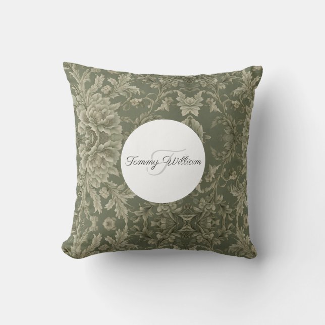 Sage Green Flora Elegant  Cushion (Front)