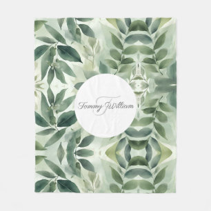 Sage Green Flora Elegant Fleece Blanket