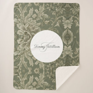 Sage Green Flora Elegant Sherpa Blanket
