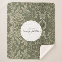 Sage Green Flora Elegant Sherpa Blanket