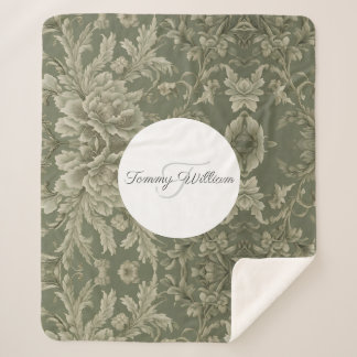 Sage Green Flora Elegant Sherpa Blanket