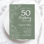 Sage Green Floral 50th Birthday Party Invitation<br><div class="desc">Sage Green Floral 50th Birthday Party Invitation. Minimalist modern design featuring botanical outline drawings accents and typography script font. Simple trendy invite card perfect for a stylish female bday celebration. Can be customised to any age. Printed Zazzle invitations or instant download digital printable template.</div>