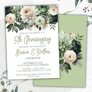Sage Green Floral 5th Wedding Anniversary Invitation