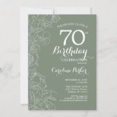 Sage Green Floral 70th Birthday Party Invitation (Front)
