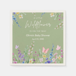 Sage Green Floral A Little Wildflower Baby Shower Napkin