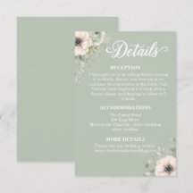 Sage Green Floral Anemone Wedding Details Card