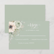 Sage Green Floral Anemone Wedding RSVP Enclosure