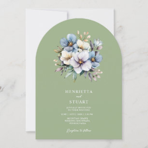 Sage Green Floral Arch all in one Wedding Invitation