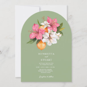 Sage Green Floral Arch all in one Wedding Invitation