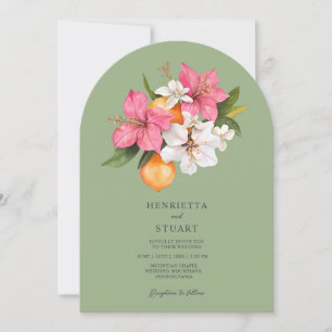 Sage Green Floral Arch all in one Wedding  Invitation