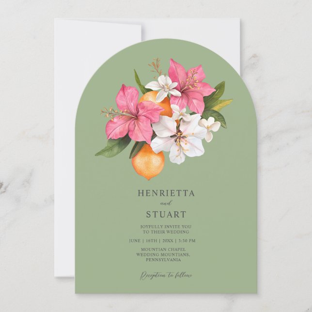 Sage Green Floral Arch all in one Wedding  Invitation (Front)