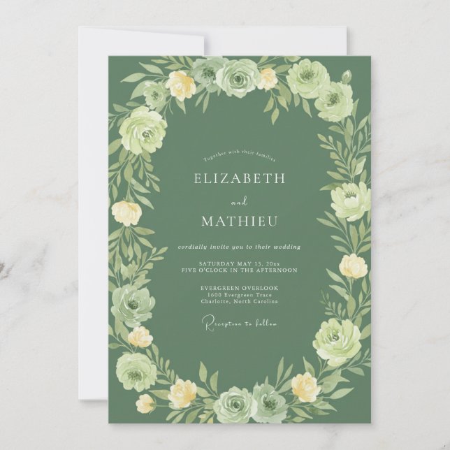 Sage Green Floral Arch Wedding Invitation (Front)