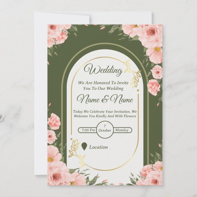 Sage Green Floral Arch Wedding Invitation (Front)