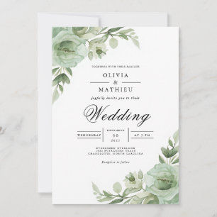 Sage Green Floral Arch Wedding Invitation