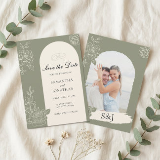 Sage Green Floral Arch Wedding Save the Date Invitation