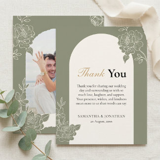 Sage Green Floral Arch Wedding Thank You Card