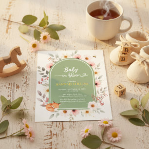 Sage Green Floral Baby Shower Fox Invite
