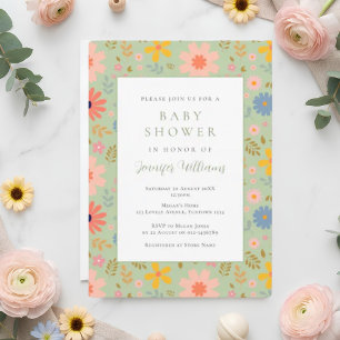 Sage Green Floral Baby Shower Invitation