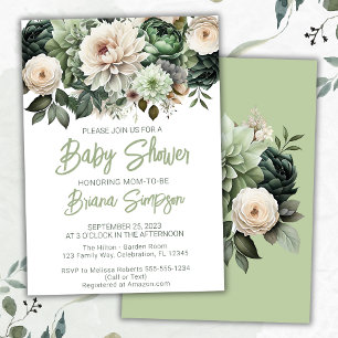 Sage Green Floral Baby Shower Invitation