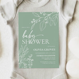 Sage Green Floral Baby Shower Invitation