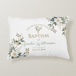 Sage Green Floral Baptism Decorative Cushion
