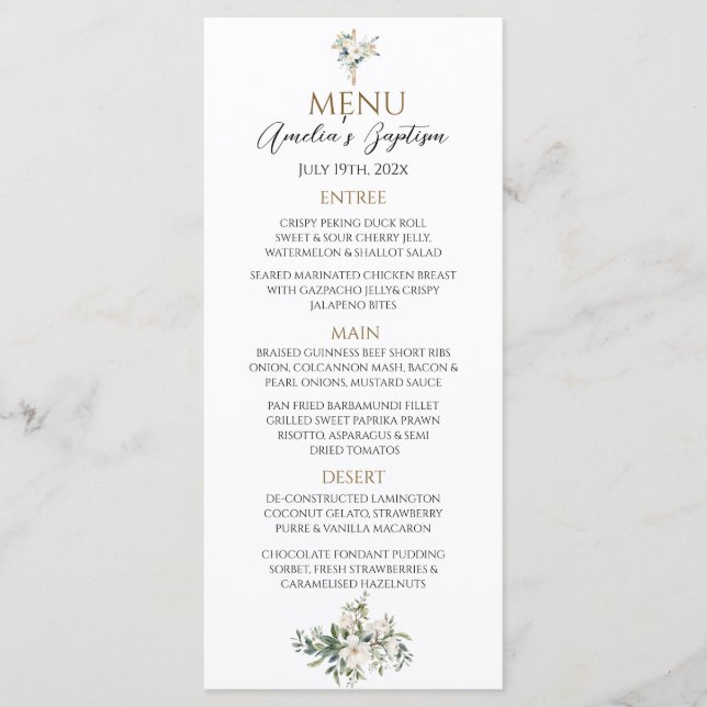 Sage Green Floral Baptism Menu (Front)