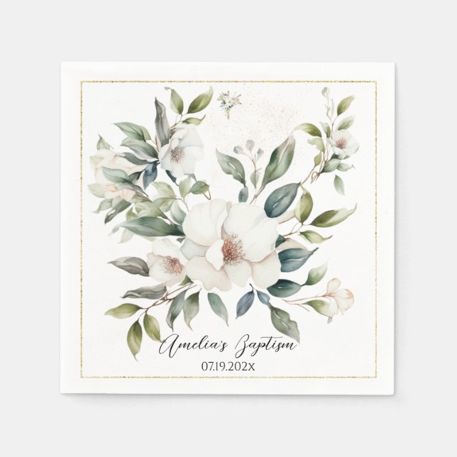 Sage Green Floral Baptism Napkin (Front)