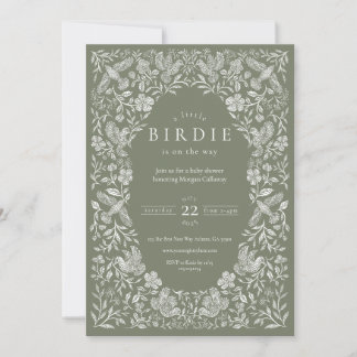 Sage Green Floral Birdie Baby Shower Invitation