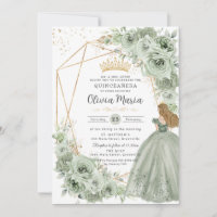 Sage Green Floral Blonde Princess Quinceañera Gold