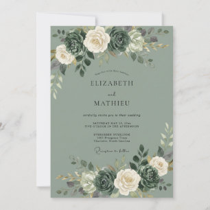 Sage Green Floral Blossom Wedding Invitation