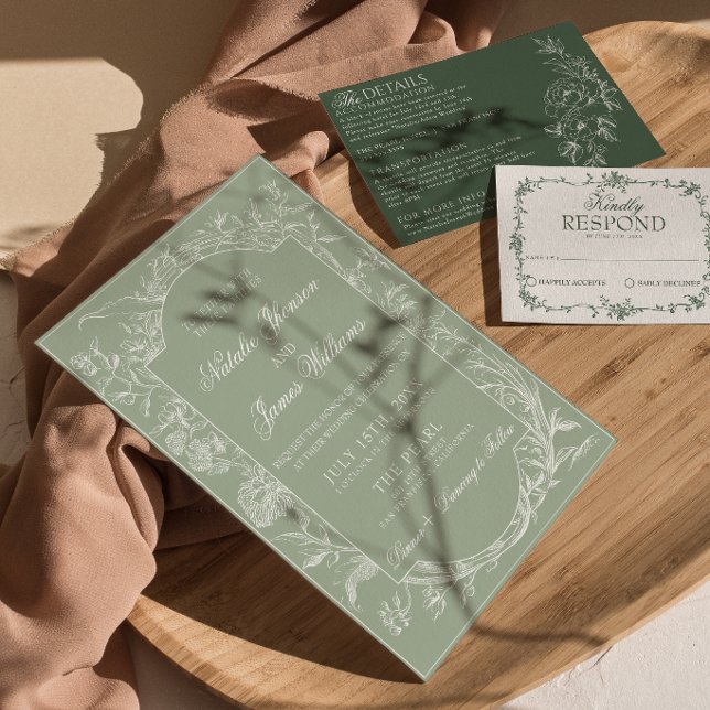 Sage Green Floral Boho Botanical Modern Wedding Invitation (Creator Uploaded)