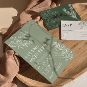 Sage Green Floral Boho Botanical Modern Wedding Invitation