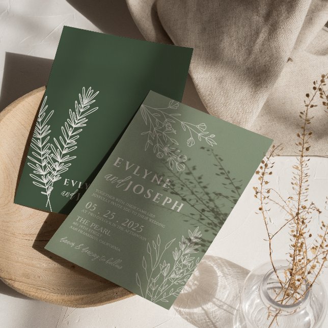 Sage Green Floral Boho Botanical Modern Wedding    Invitation (Creator Uploaded)