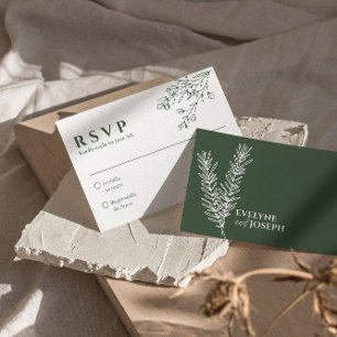 Sage Green Floral Boho Botanical Unique Wedding RSVP Card